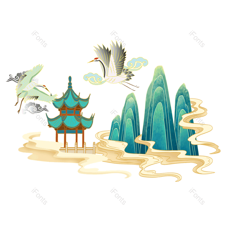 祥云图片,仙鹤元素,PNG,免抠素材